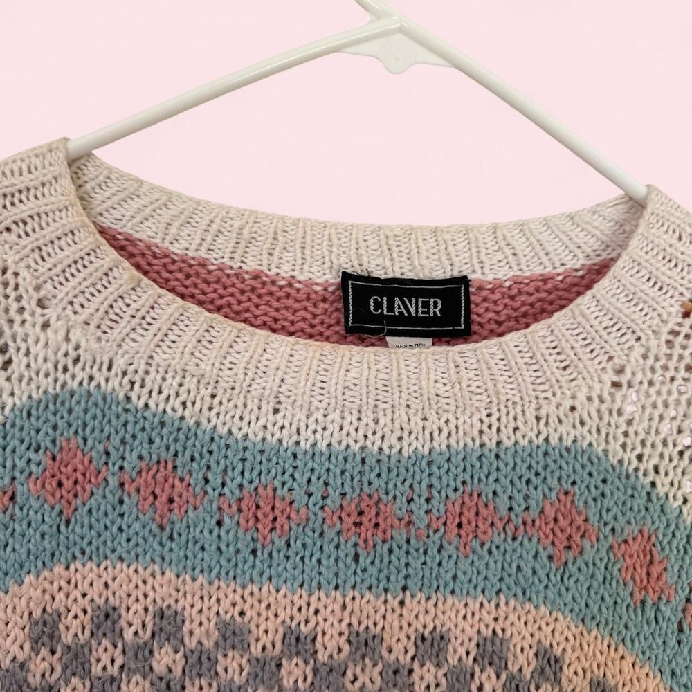 80s Vintage Pastel Grannycore Striped Knit Sweater Made in Peru - Picture 6 of 9